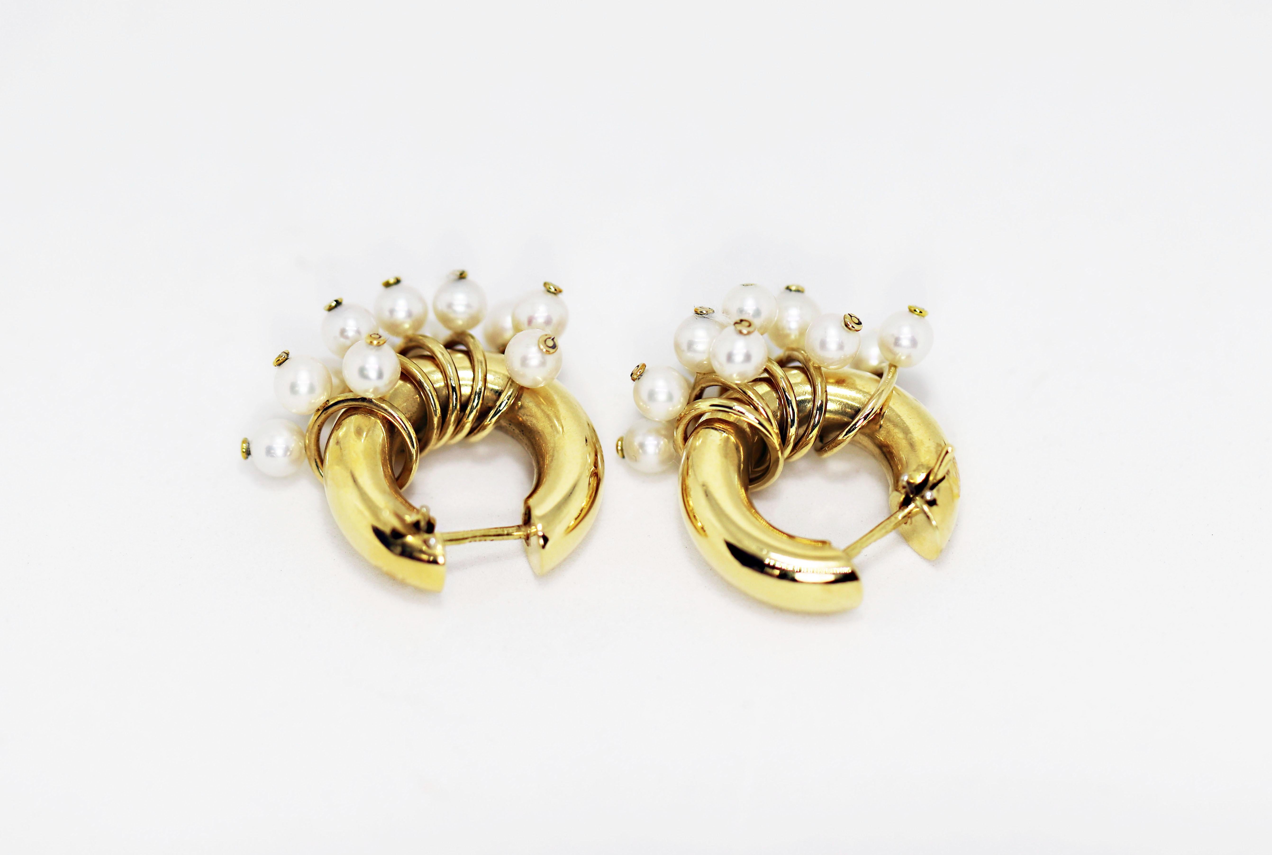 18 Carat Yellow Gold and Removable Pearl Hoop Earrings 2