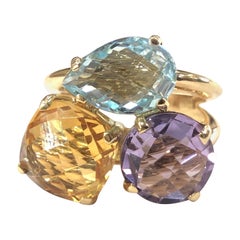 18 Carat Yellow Gold Aquamarine, Citrine and Amethyst Three-Stone Cocktail Ring