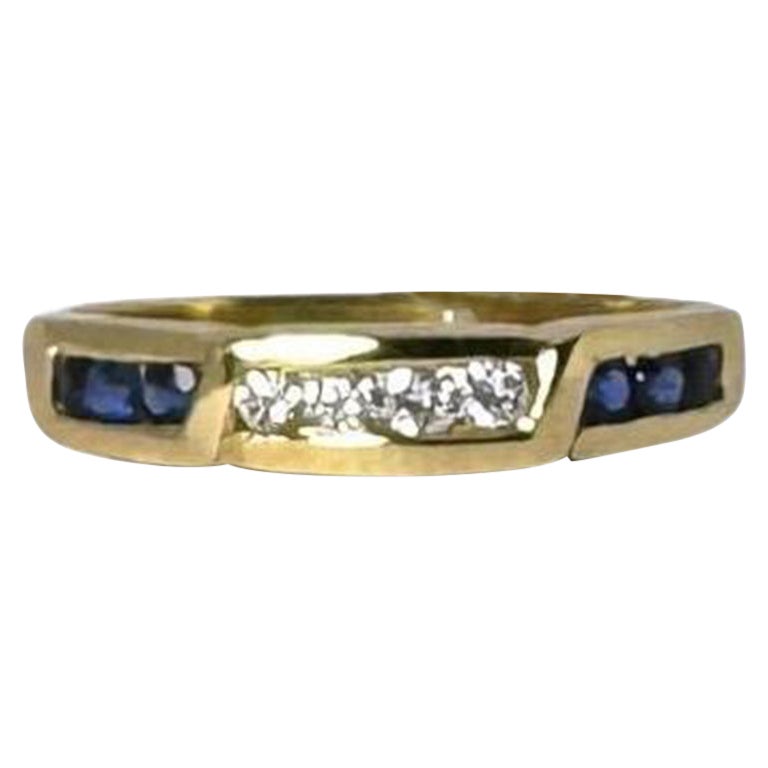 Bague en or jaune 18 carats avec diamants VVSI 0.18 carat Blue Sapphires SI en vente