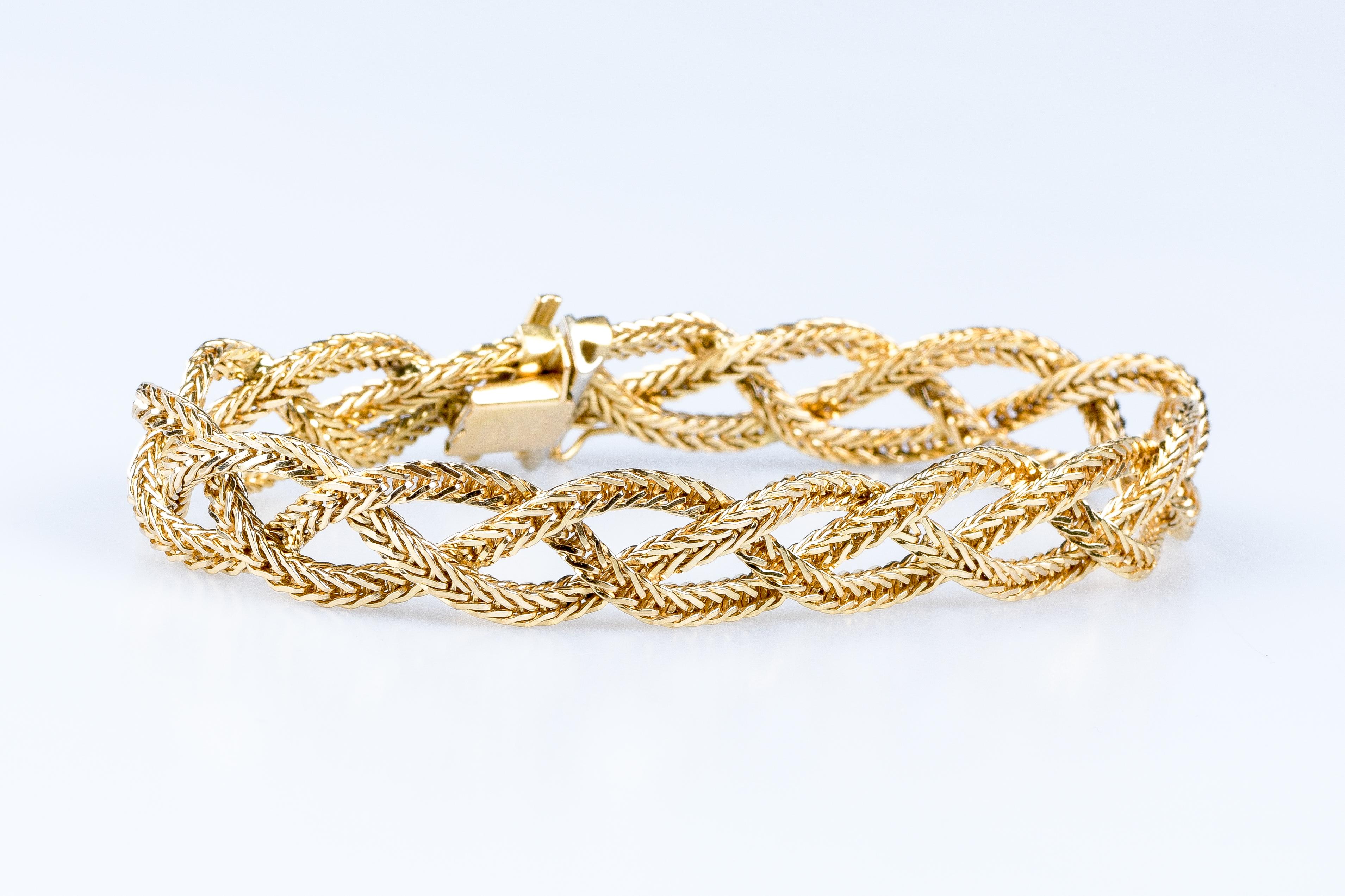 18 carat yellow gold braid bracelet 6