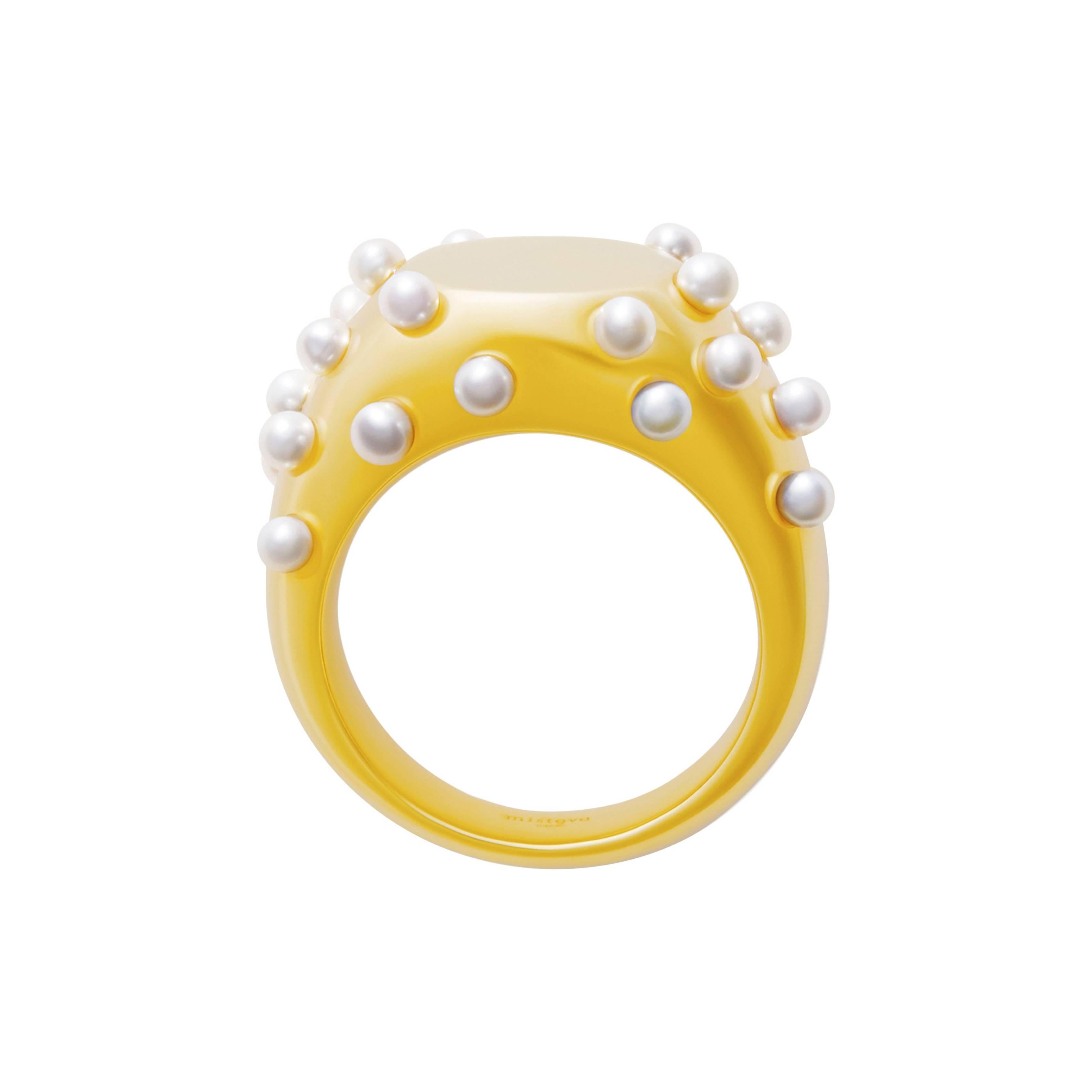18 Carat yellow Gold Bubble Pearl Cocktail Ring For Sale
