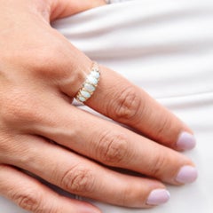 18 Carat Yellow Gold Cabochon Cut Oval Crystal Opal Vintage Five Stone Band