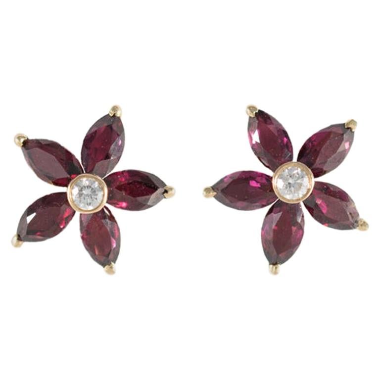 18 Carat Yellow Gold Diamond and Garnet Earrings For Sale