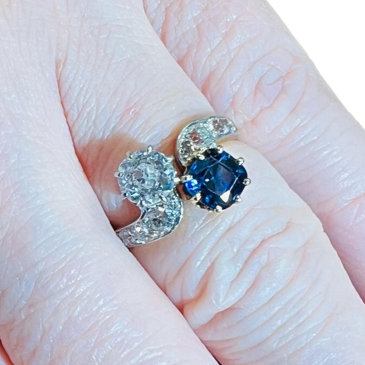 Verlobungsring aus 18 Karat Gelbgold mit Diamanten und Saphiren, Napoleon III.-Periode im Angebot 6