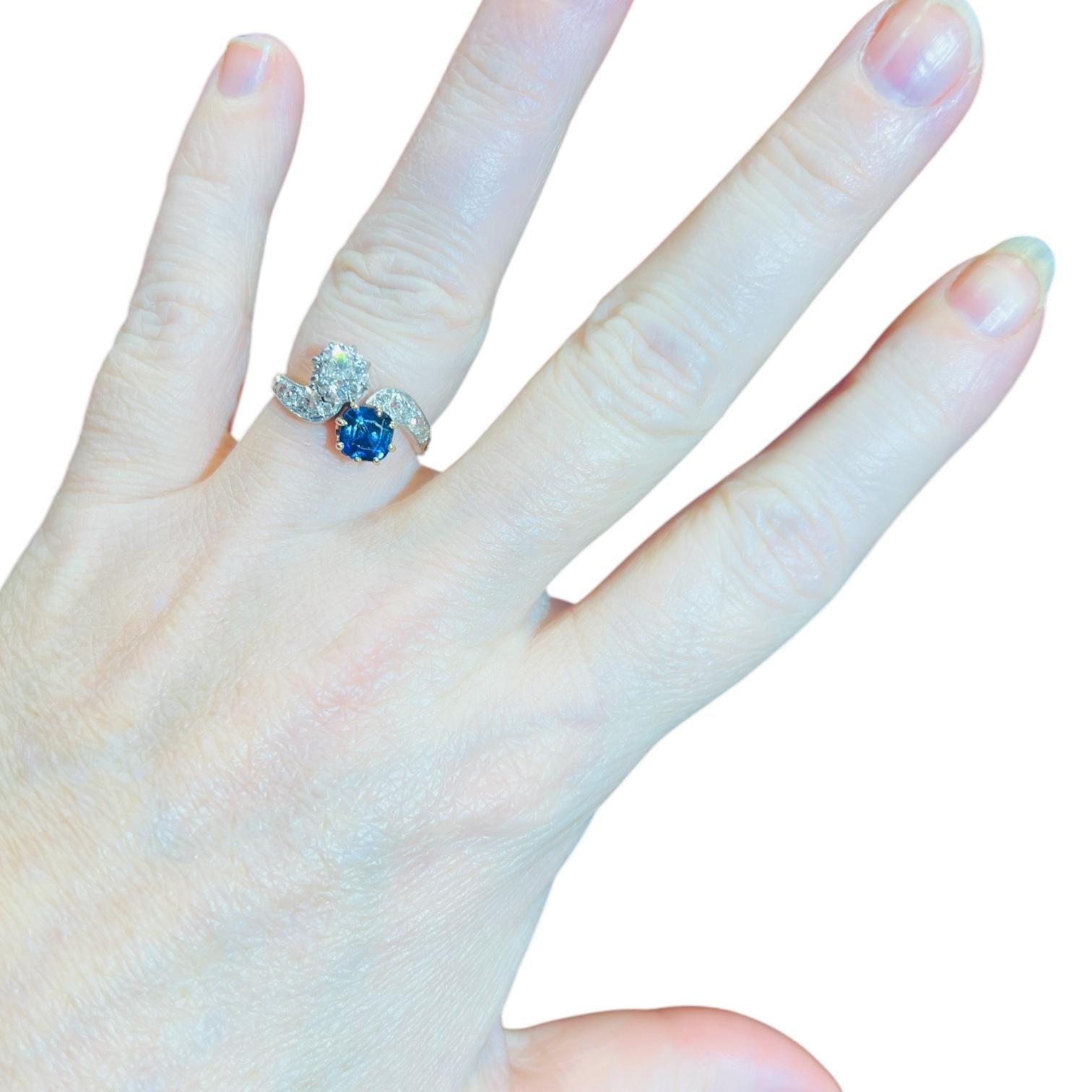 Verlobungsring aus 18 Karat Gelbgold mit Diamanten und Saphiren, Napoleon III.-Periode im Angebot 7