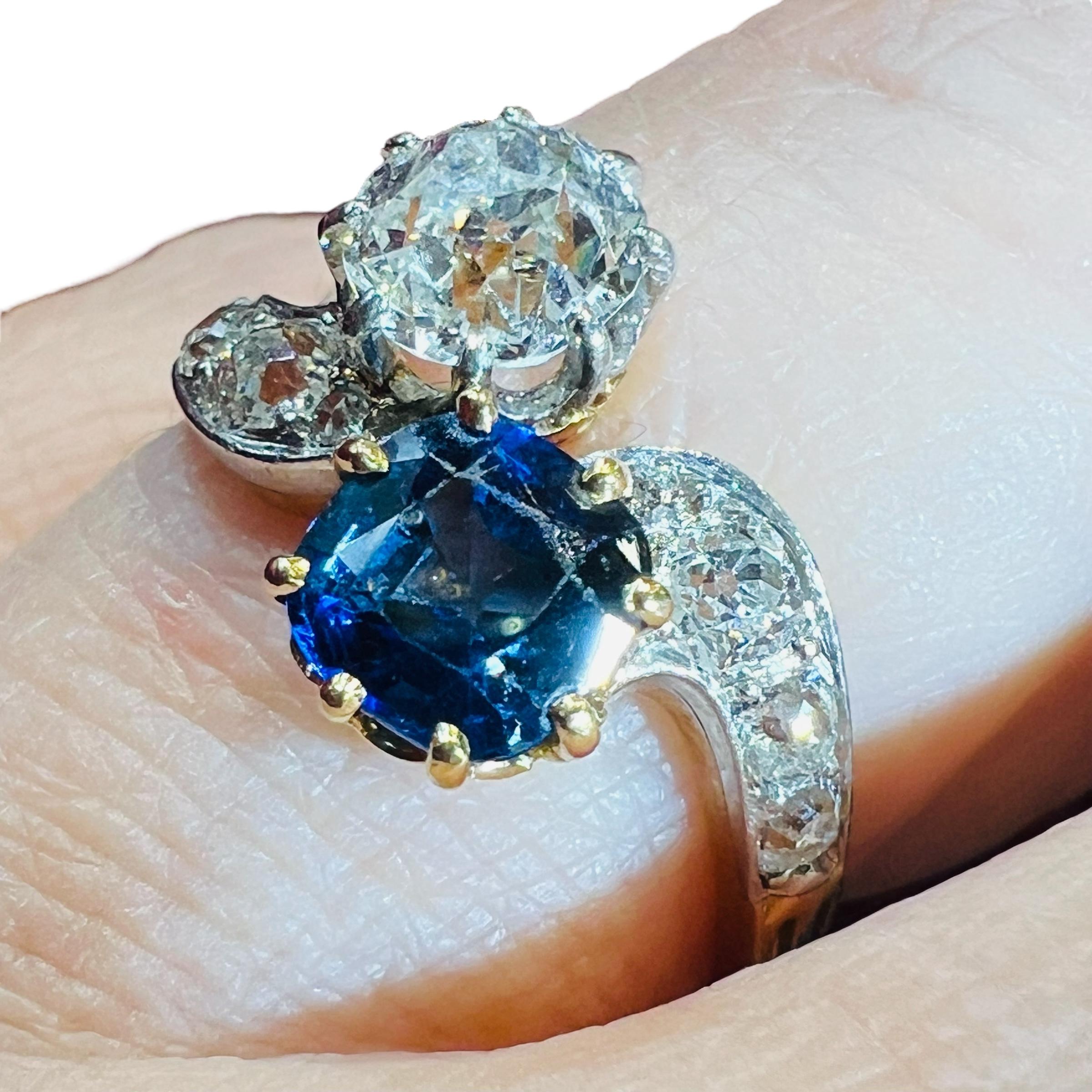 Verlobungsring aus 18 Karat Gelbgold mit Diamanten und Saphiren, Napoleon III.-Periode im Angebot 8