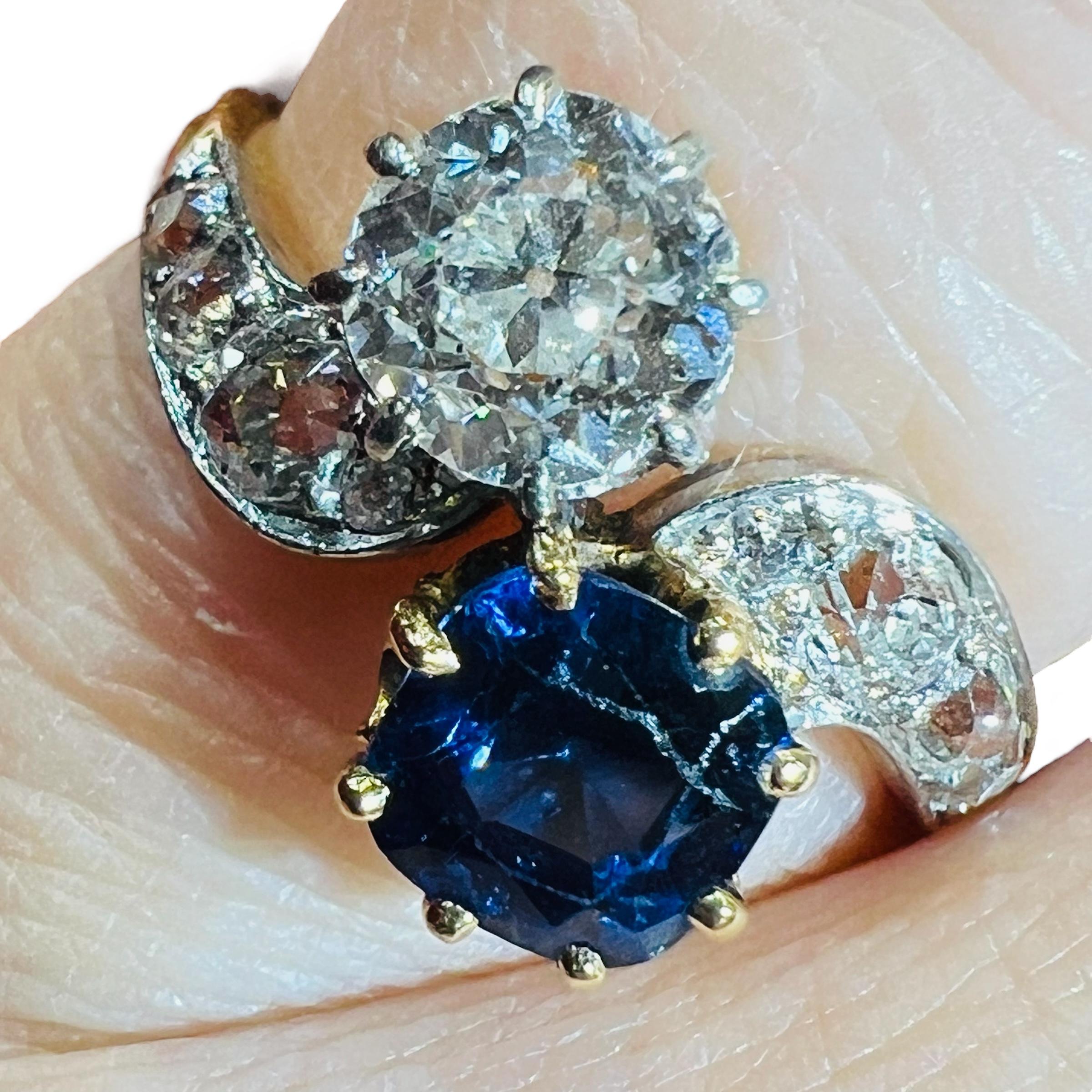 Verlobungsring aus 18 Karat Gelbgold mit Diamanten und Saphiren, Napoleon III.-Periode im Angebot 9