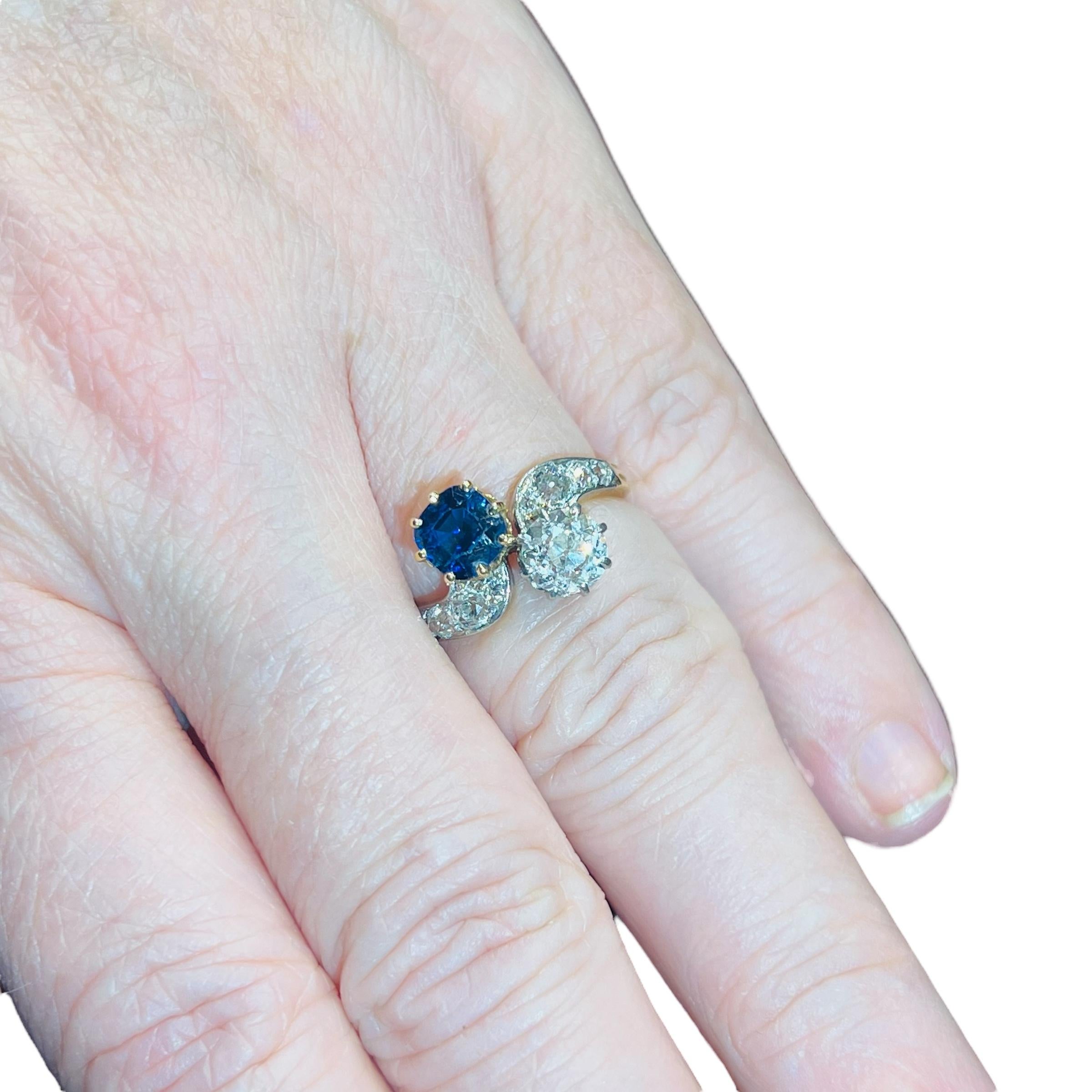 Verlobungsring aus 18 Karat Gelbgold mit Diamanten und Saphiren, Napoleon III.-Periode im Angebot 10