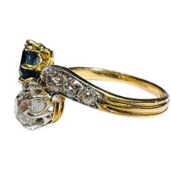 18 carat yellow gold diamond and sapphire engagement ring, Napoleon III period