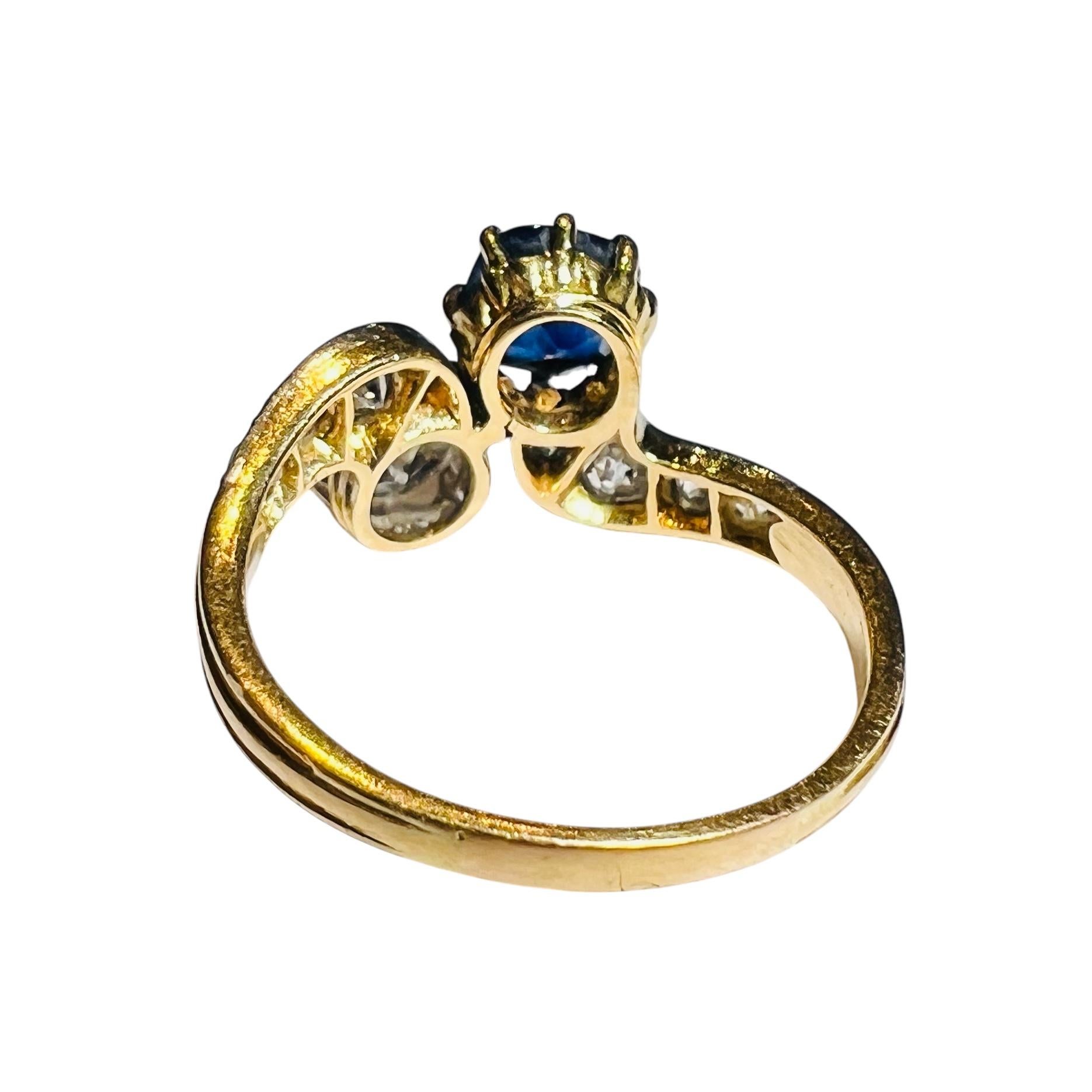 Verlobungsring aus 18 Karat Gelbgold mit Diamanten und Saphiren, Napoleon III.-Periode (Alteuropäischer Schliff) im Angebot