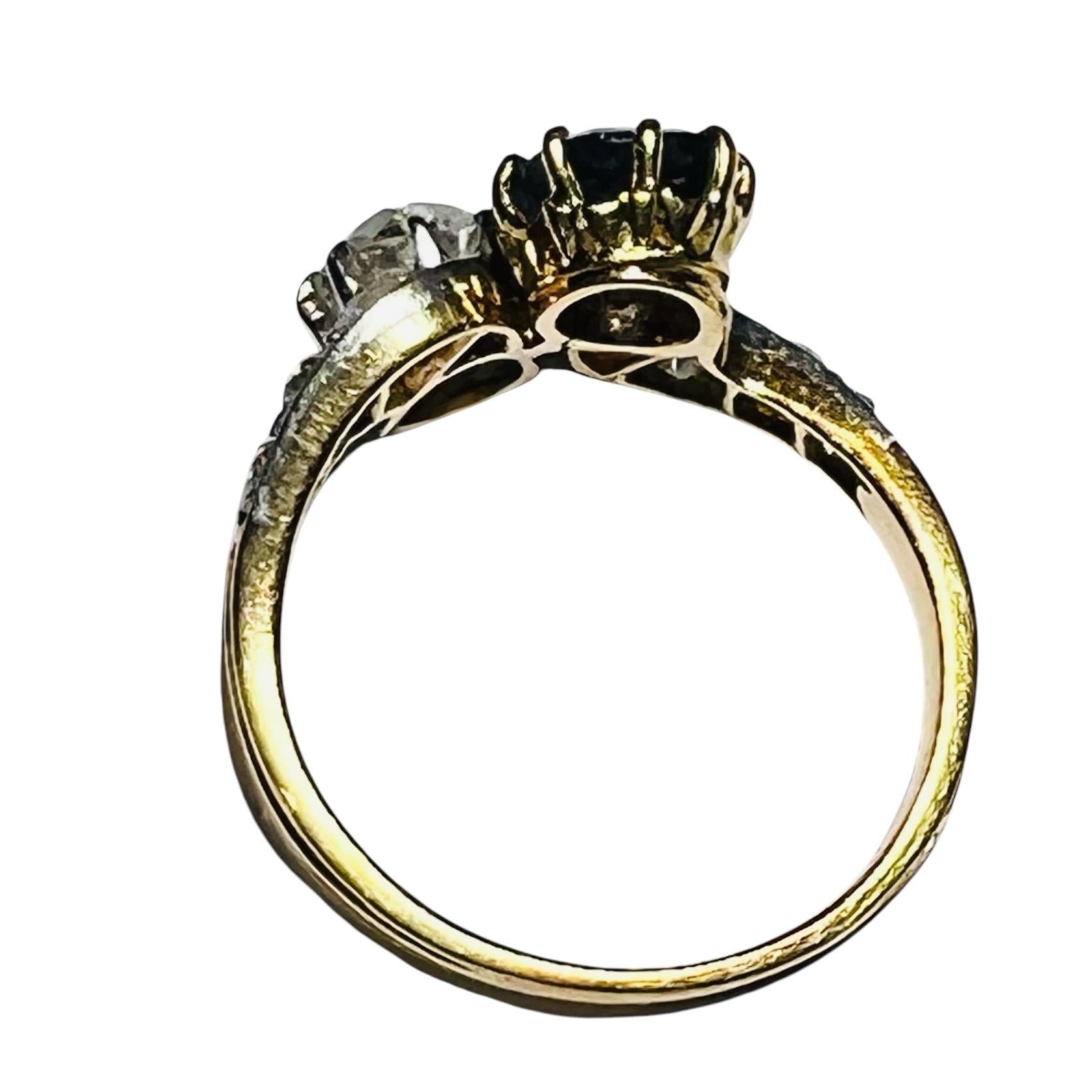 Verlobungsring aus 18 Karat Gelbgold mit Diamanten und Saphiren, Napoleon III.-Periode im Zustand „Gut“ im Angebot in SAINT-OUEN-SUR-SEINE, FR