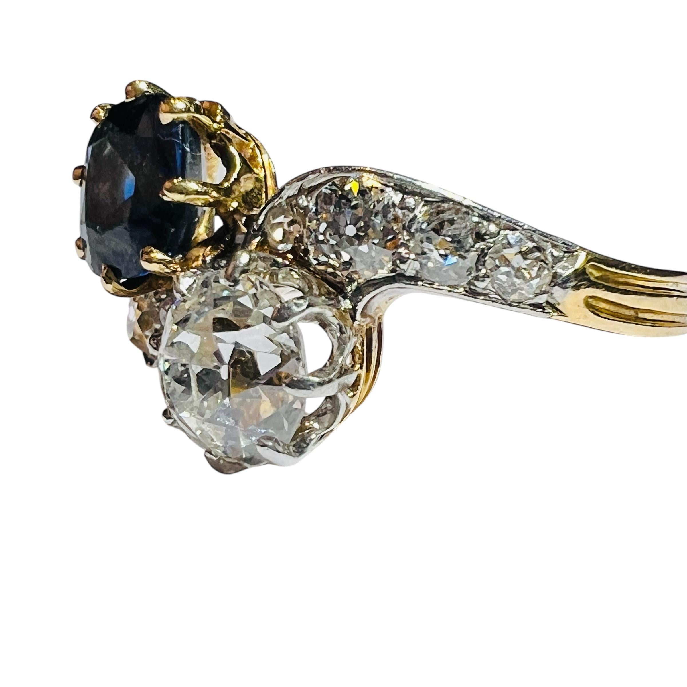Verlobungsring aus 18 Karat Gelbgold mit Diamanten und Saphiren, Napoleon III.-Periode im Angebot 2