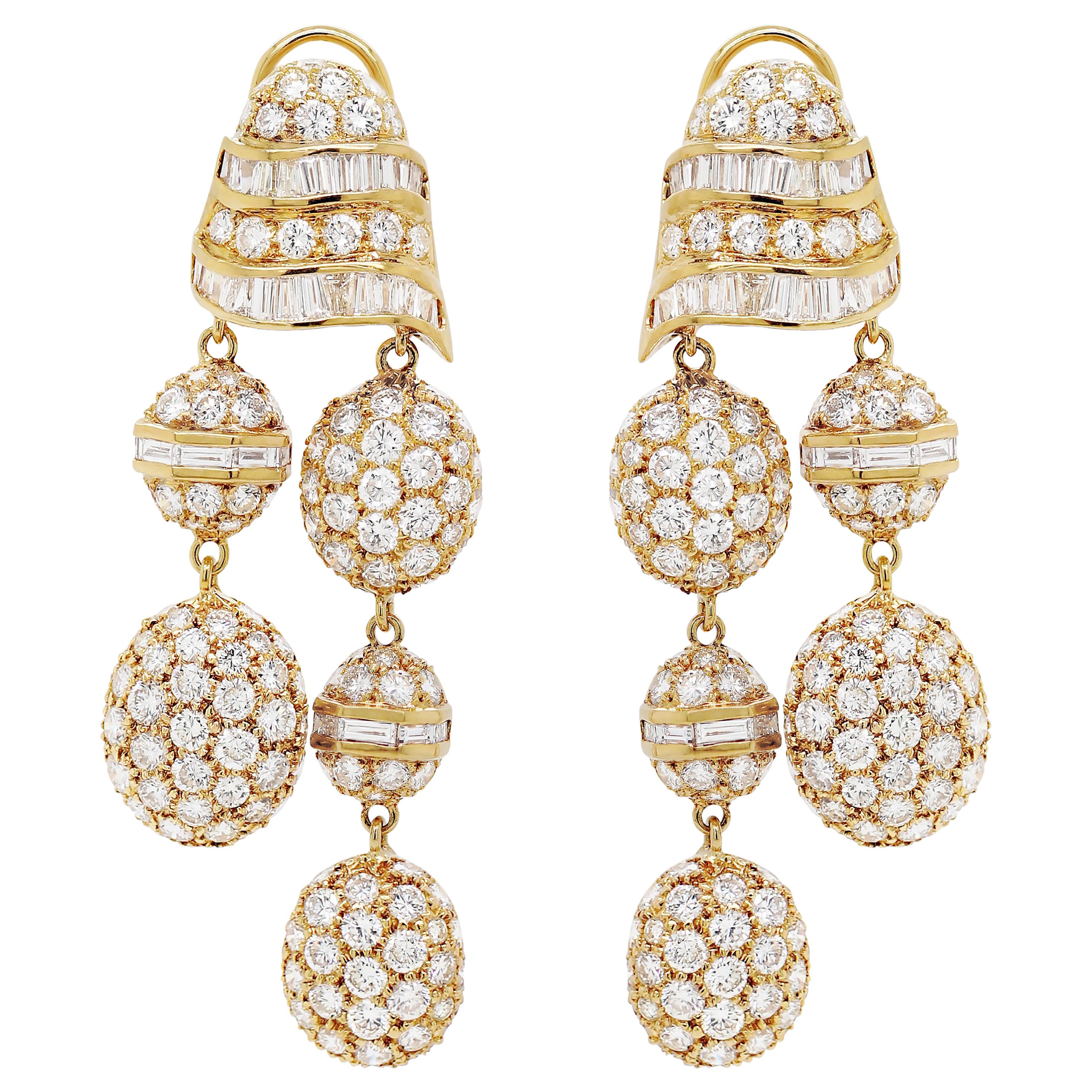 18 Carat Yellow Gold Diamond Chandelier Drop Earrings