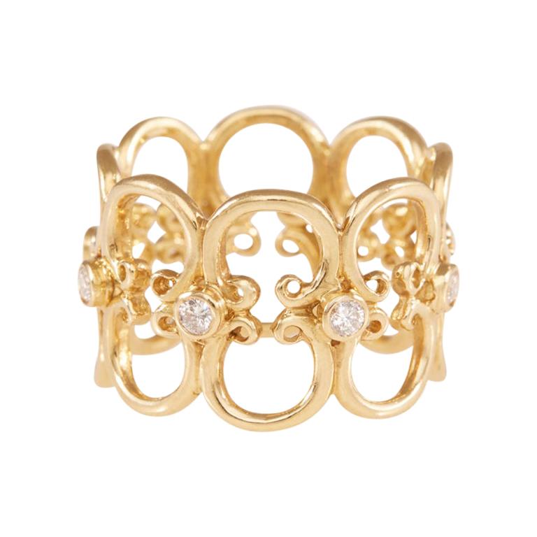 Filigraner Ring aus 18 Karat Gelbgold mit Diamant im Angebot