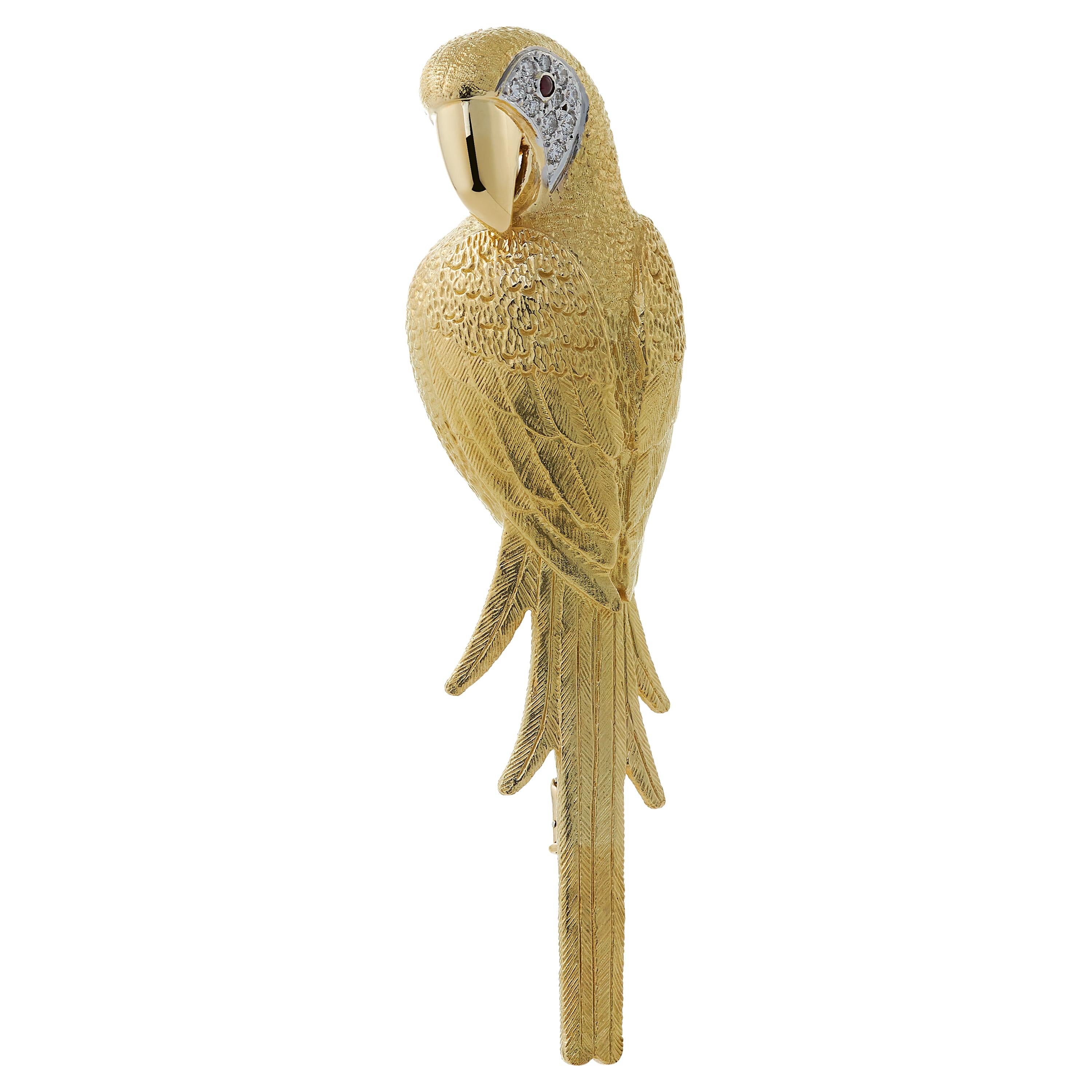 18 Carat Yellow Gold Diamond-Set Parrot Brooch