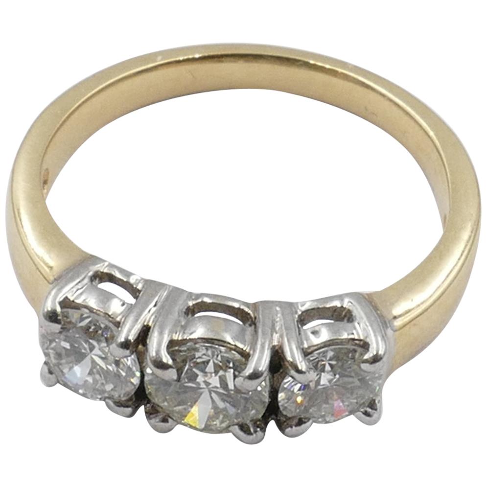 18 Carat Yellow Gold Diamond Trilogy Ring For Sale