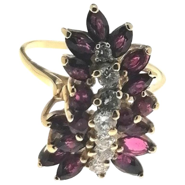 1950´s 18 Carat Yellow Gold Diamonds Ruby Cocktail Ring For Sale