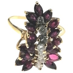 1950´s 18 Carat Yellow Gold Diamonds Ruby Cocktail Ring