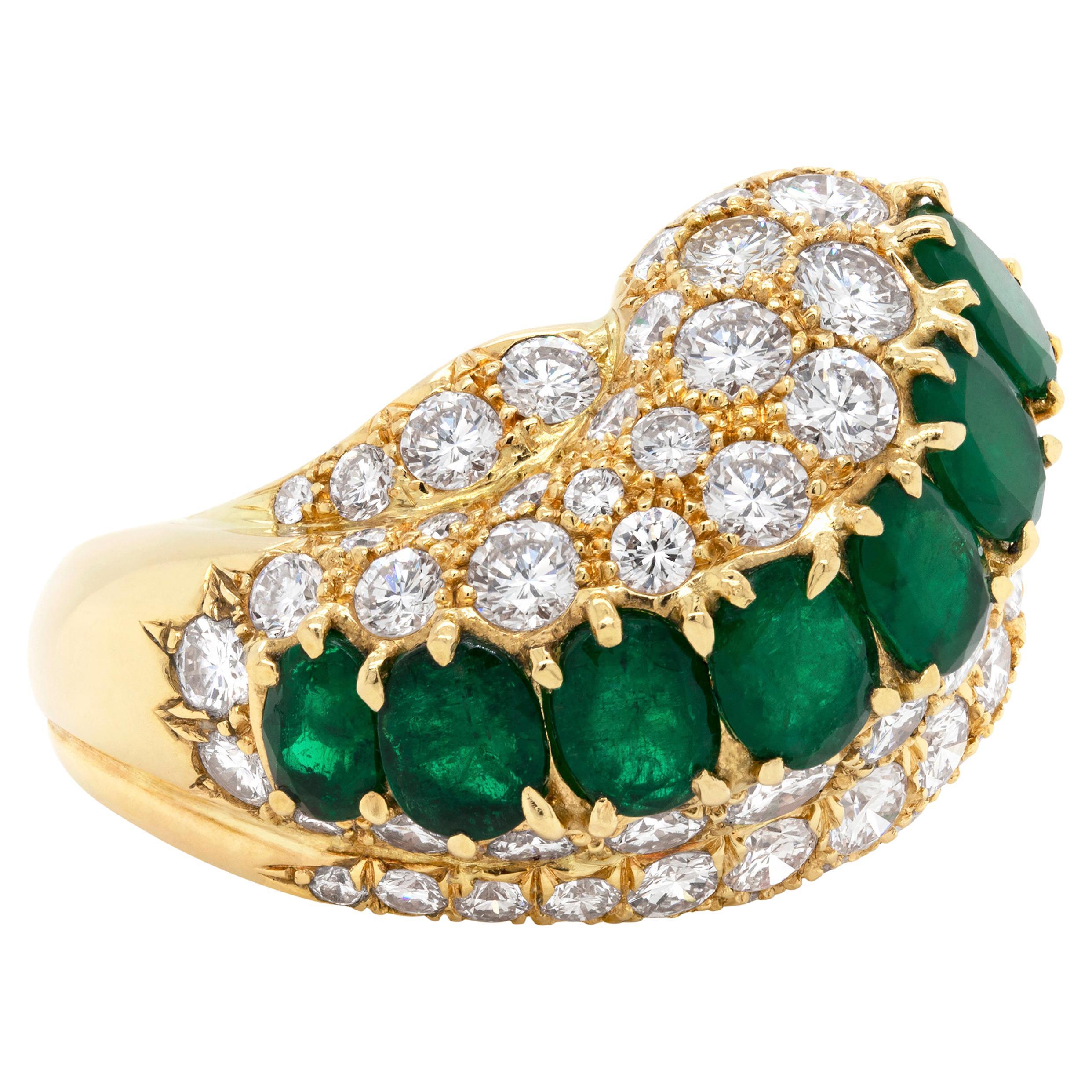 18 Carat Yellow Gold Emerald and Diamond Cocktail Ring