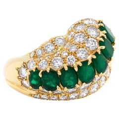 18 Carat Yellow Gold Emerald and Diamond Cocktail Ring