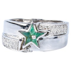 18 carat yellow gold emeralds and diamonds star ring