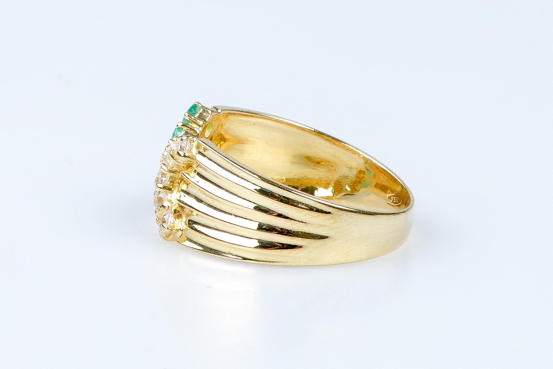 18 carat yellow gold emeralds and zirconium oxides ring For Sale 4