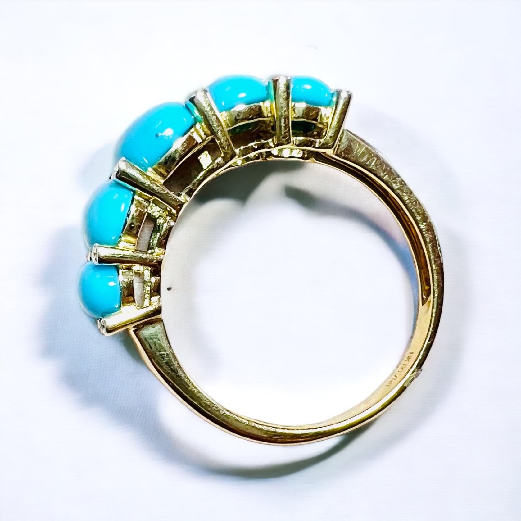 Women's 18-carat yellow gold garter ring set with 5 cabochons and pavé diamonds