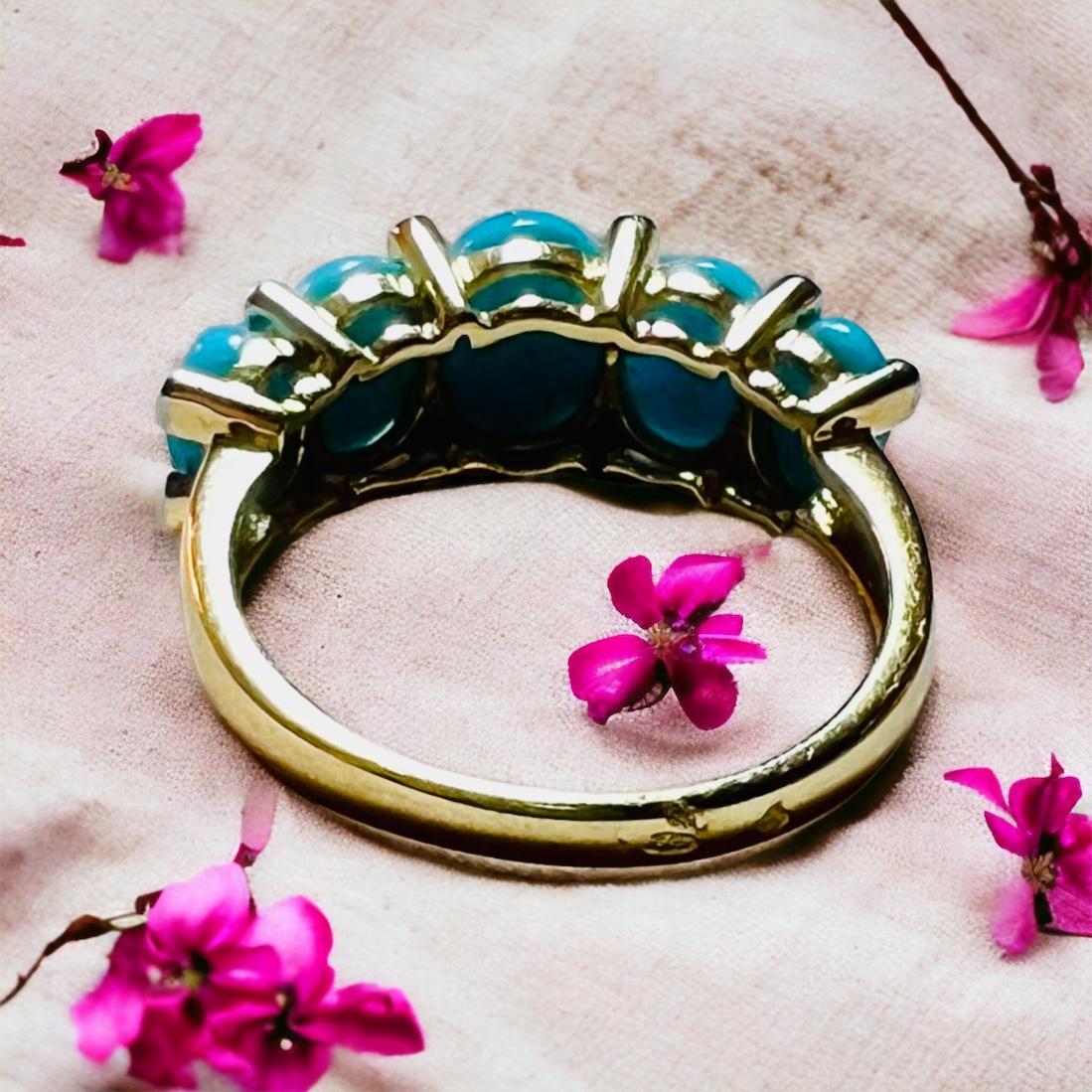 18-carat yellow gold garter ring set with 5 cabochons and pavé diamonds 1