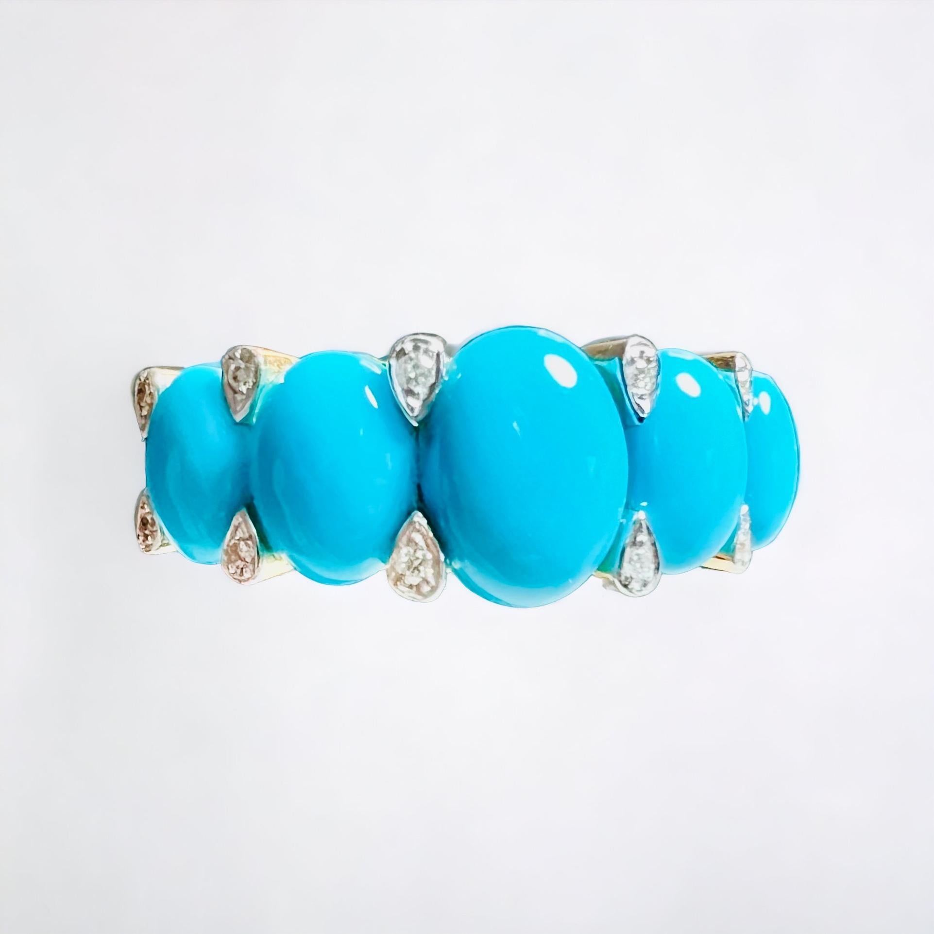 18-carat yellow gold garter ring set with 5 cabochons and pavé diamonds 2