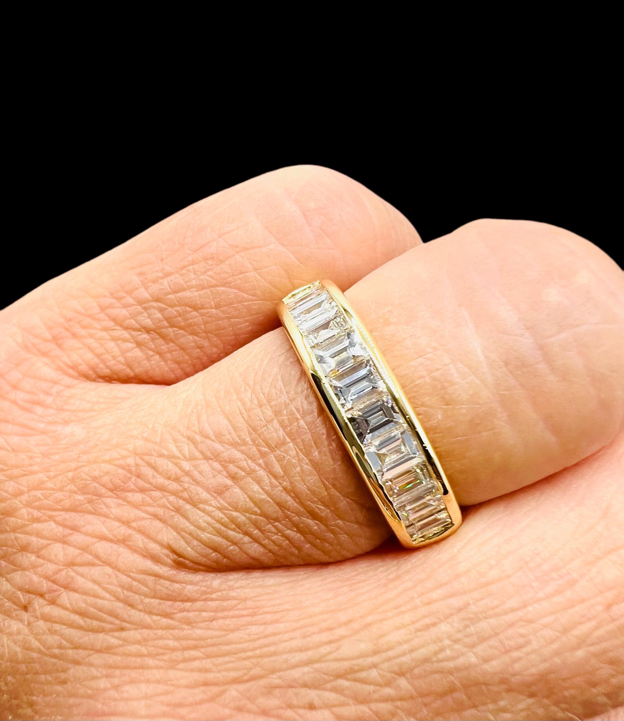 Women's or Men's 18 Carat Yellow Gold Half-wedding Ring, Set With Baguette-cut Diamonds