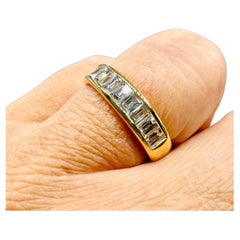 Retro 18 Carat Yellow Gold Half-wedding Ring, Set With Baguette-cut Diamonds