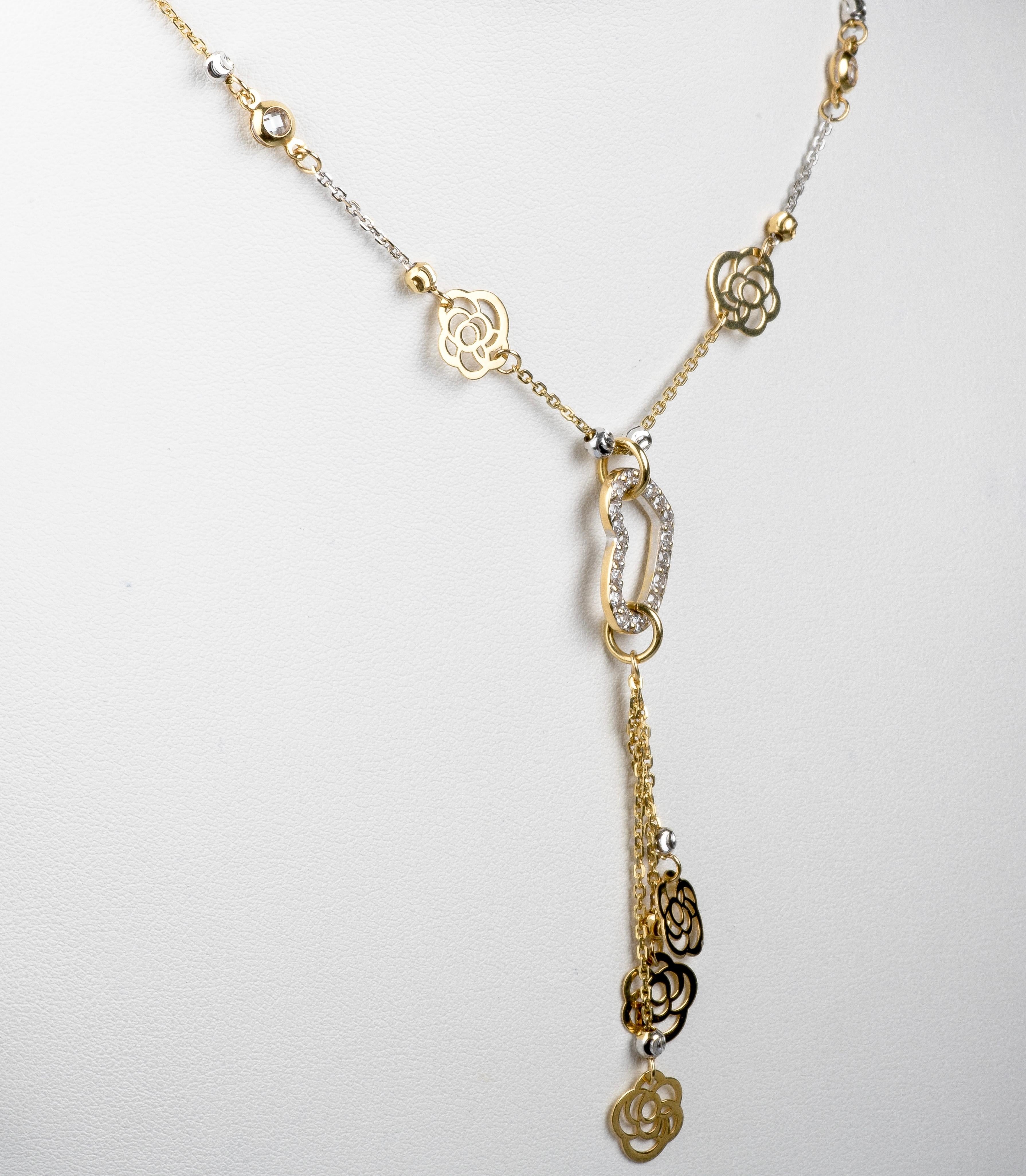 18 carat yellow gold hearts and flowers necklace  In Excellent Condition For Sale In Monte-Carlo, MC