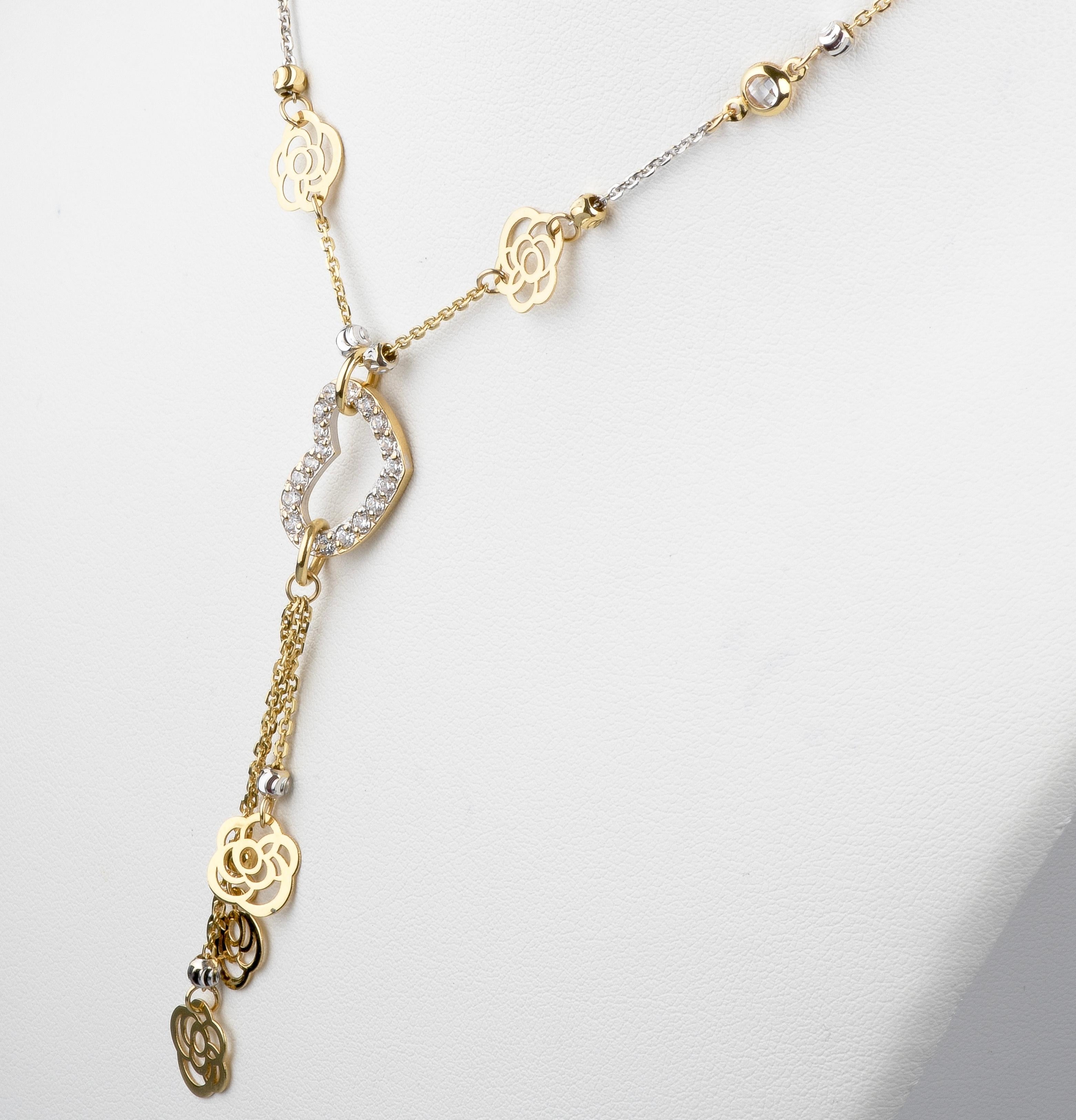 Men's 18 carat yellow gold hearts and flowers necklace  For Sale