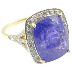 18 Carat Yellow Gold Large Tanzanite and 65 Diamond Dress Ring