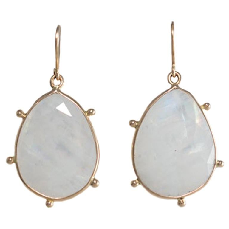 18 Carat Yellow Gold Moonstone Earrings