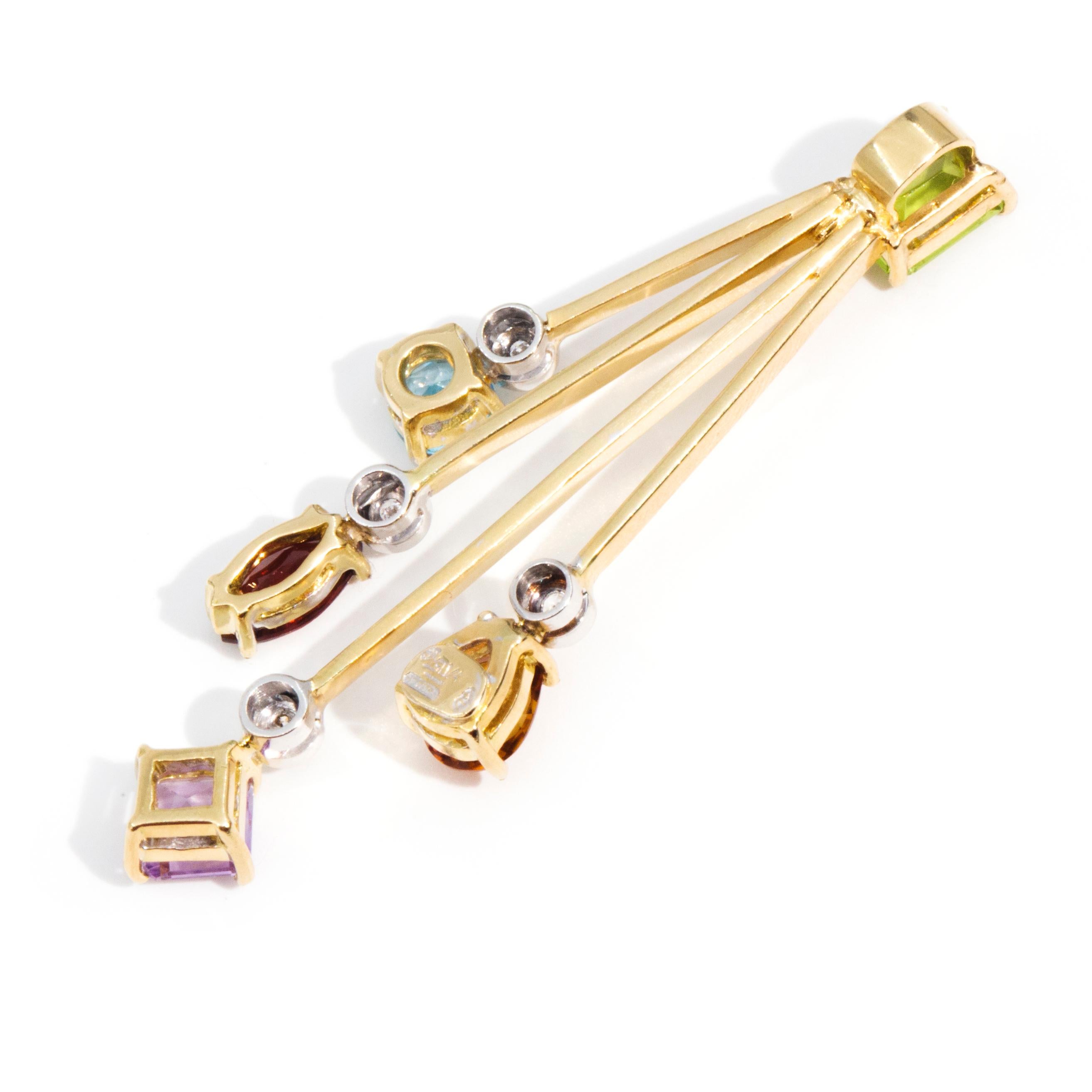 18 Carat Yellow Gold Multi Gemstone and Diamond Contemporary Cluster Pendant 1