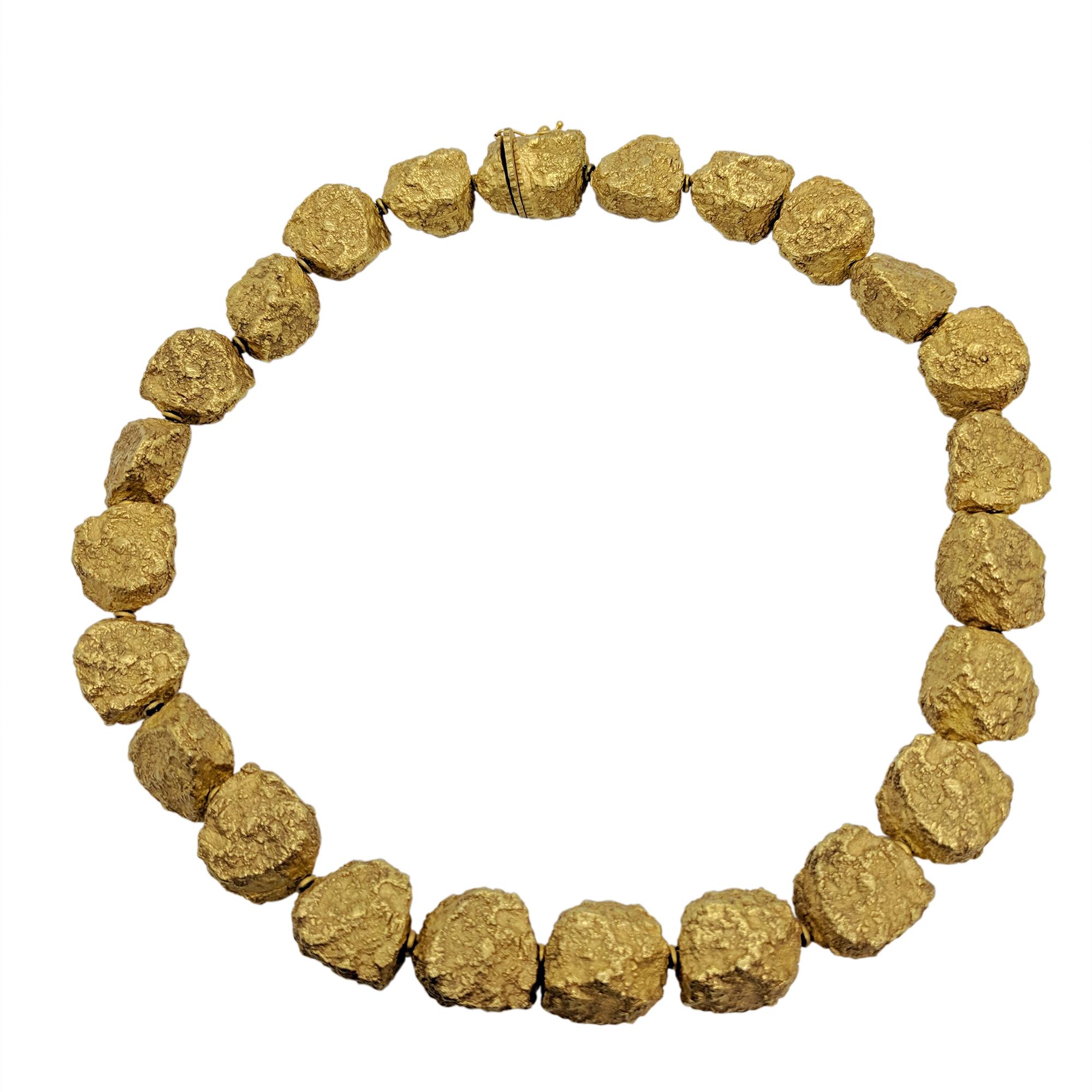 Baroque 18 Carat Yellow Gold Nuggets Roberto Coin Style Necklace For Sale