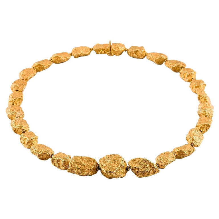 18 Carat Yellow Gold Nuggets Roberto Coin Style Necklace For Sale at