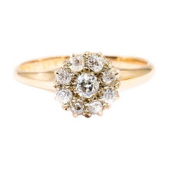 18 Carat Yellow Gold Old European Cut Diamond Antique Cluster Engagement Ring 