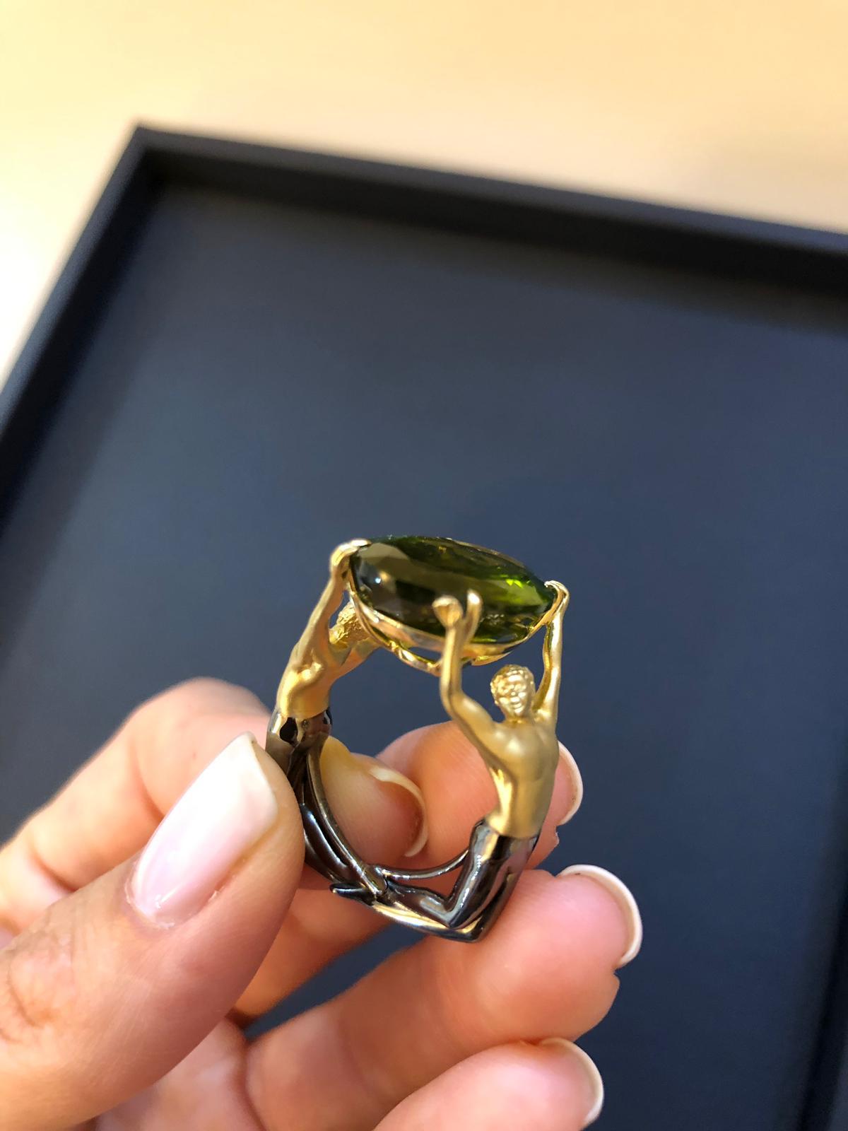 Oval Cut AENEA 18k Yellow Gold Peridot Cocktail Ring For Sale