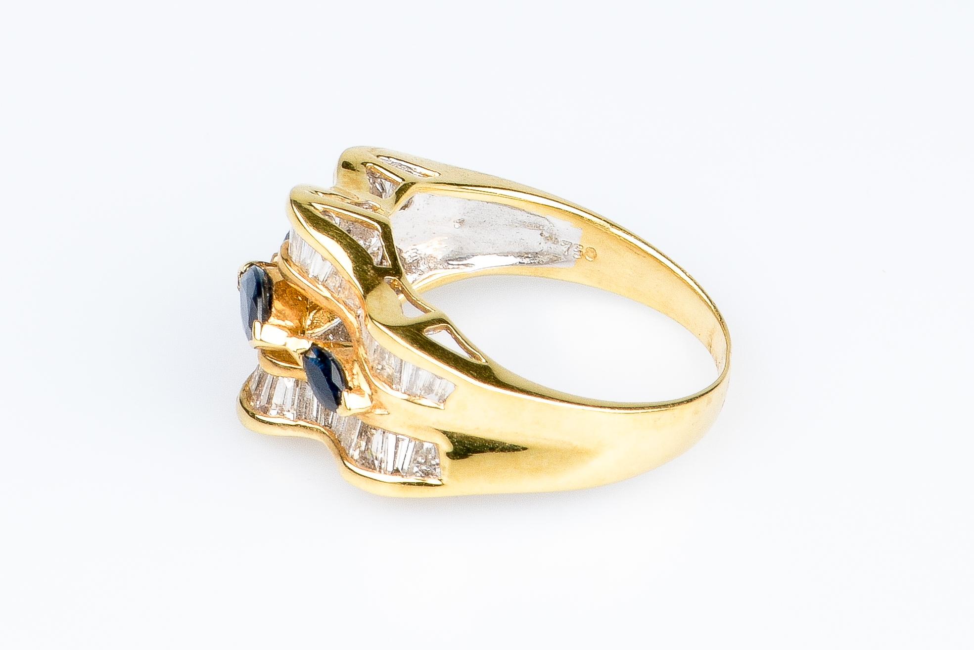 18 carat yellow gold ring - 0.50 carats sapphires and 1.44 carats diamonds 14