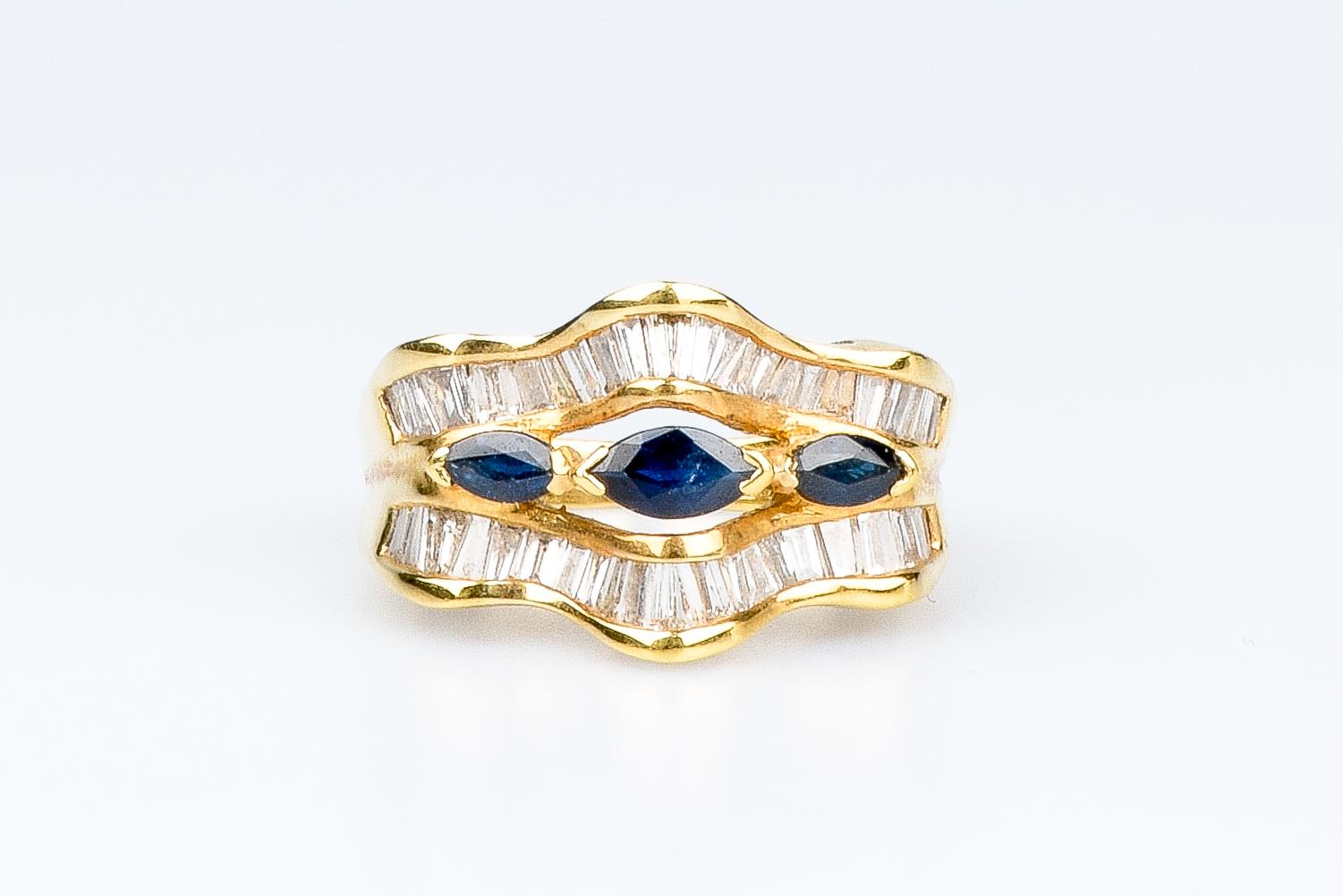 18 carat yellow gold ring - 0.50 carats sapphires and 1.44 carats diamonds 1