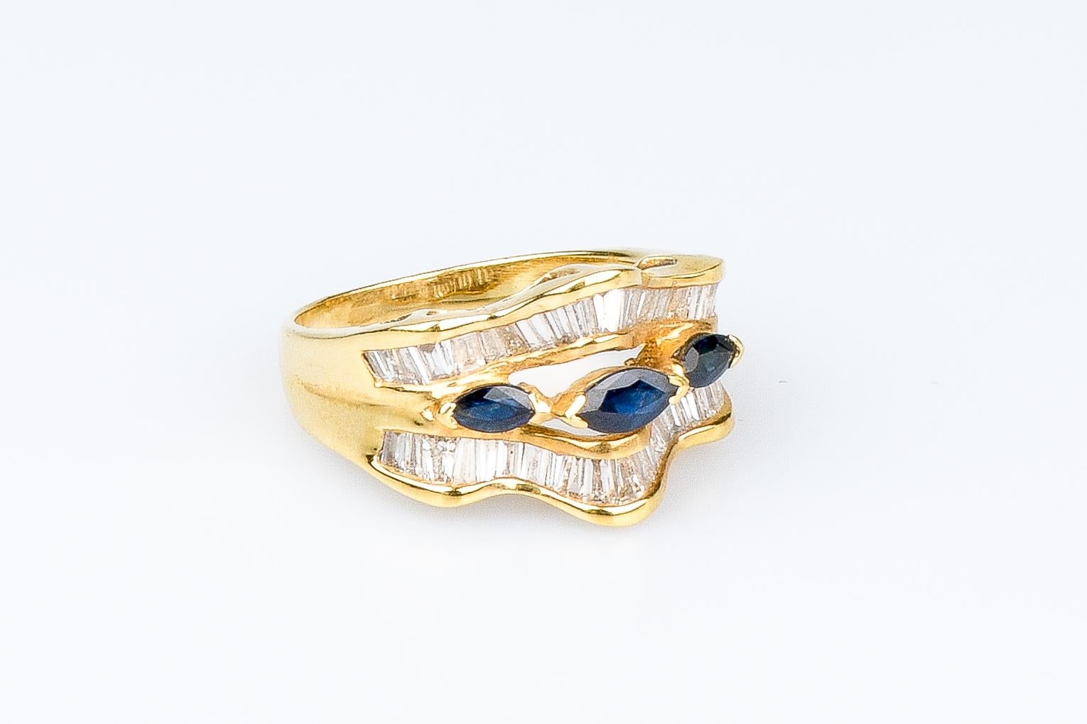 18 carat yellow gold ring - 0.50 carats sapphires and 1.44 carats diamonds 2