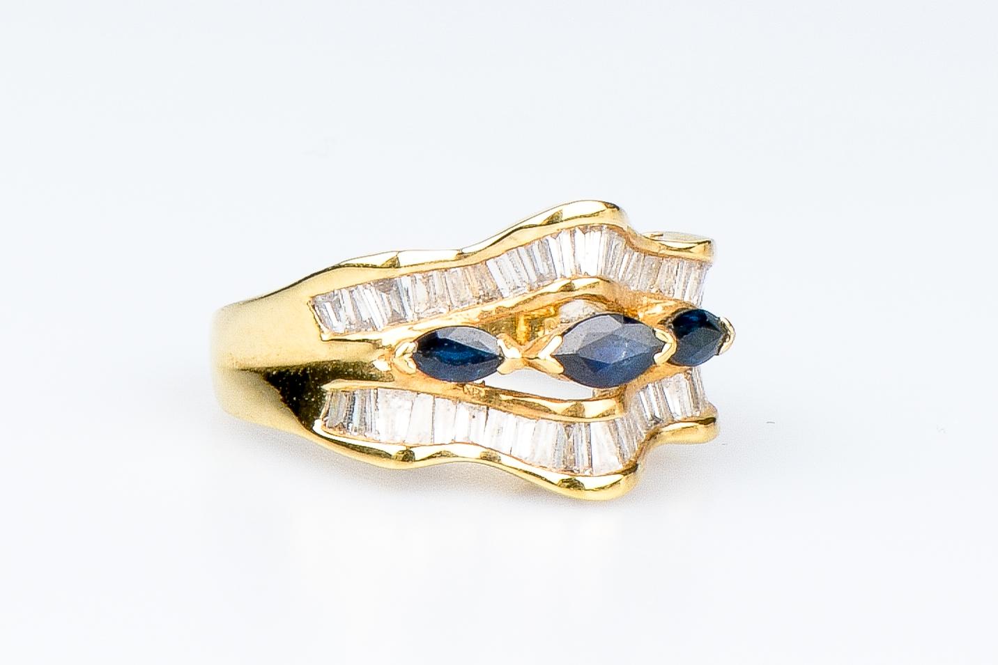 18 carat yellow gold ring - 0.50 carats sapphires and 1.44 carats diamonds 4