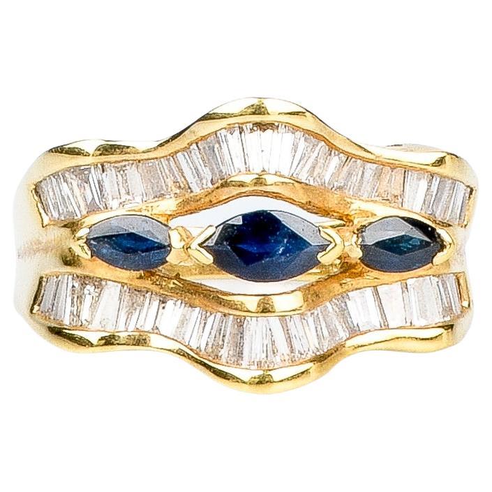 18 carat yellow gold ring - 0.50 carats sapphires and 1.44 carats diamonds