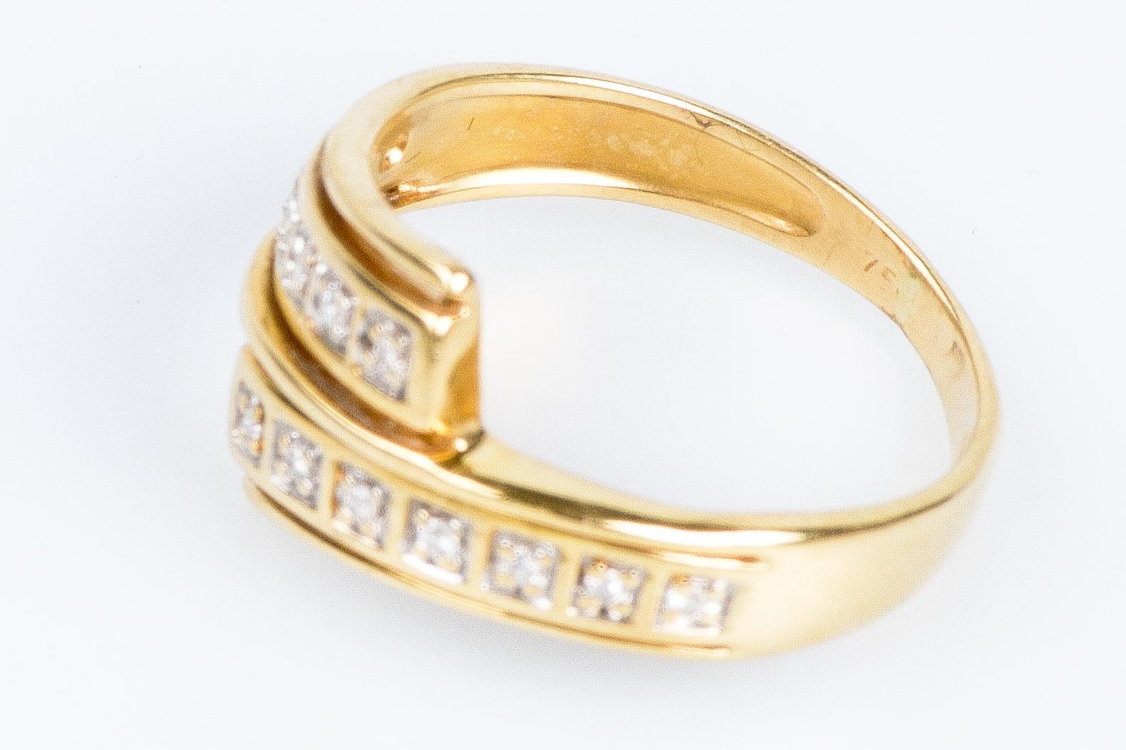 18-carat yellow gold ring decorated with 14 round diamonds of 0.06 carats For Sale 5