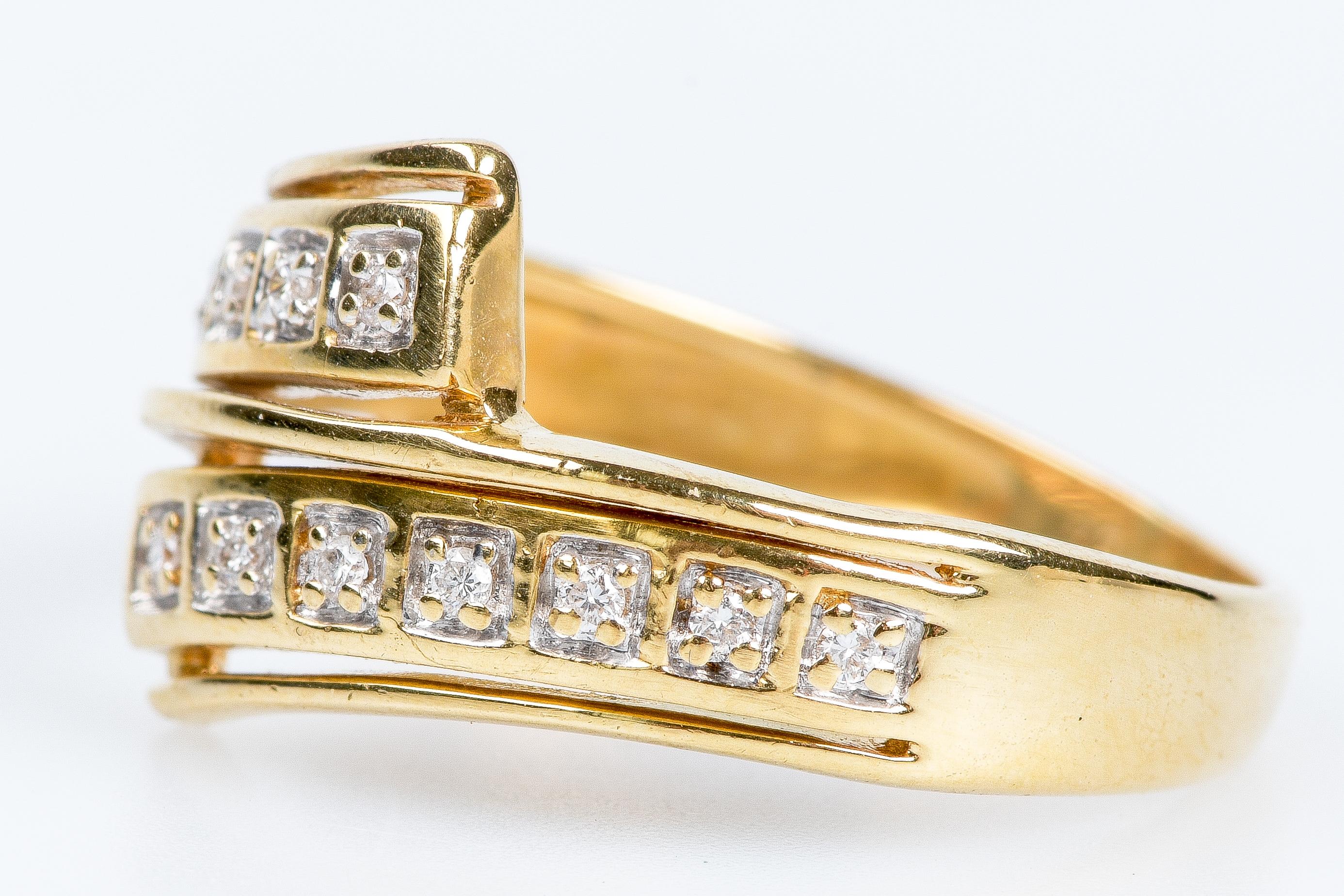18-carat yellow gold ring decorated with 14 round diamonds of 0.06 carats For Sale 1