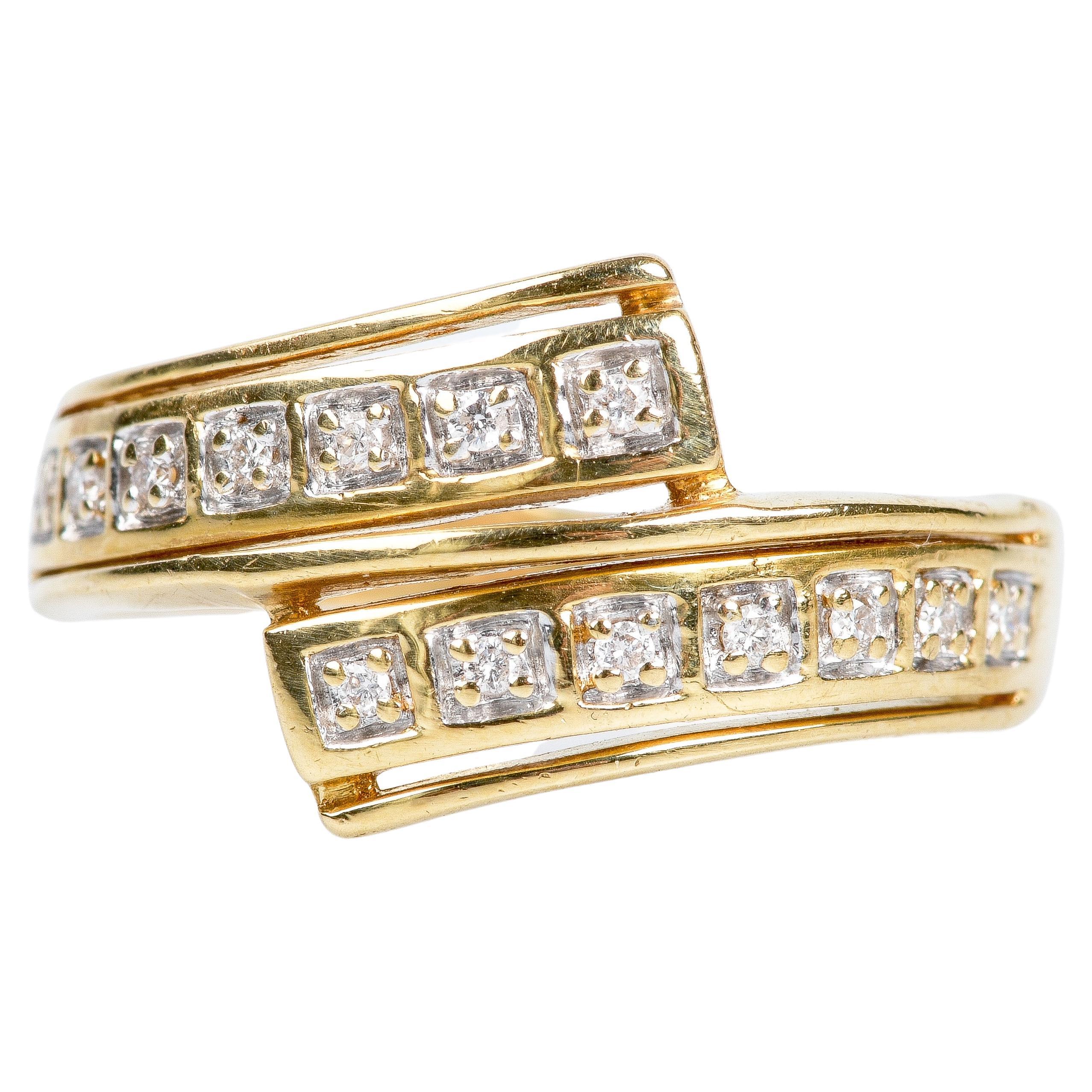 18-carat yellow gold ring decorated with 14 round diamonds of 0.06 carats For Sale