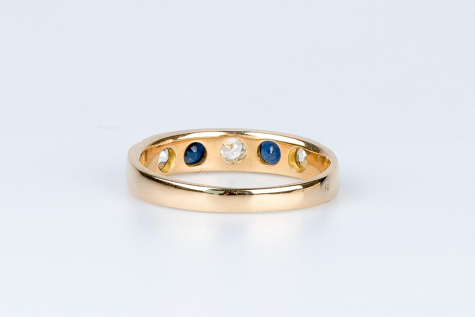 18 carat yellow gold ring designed with round brillant diamonds and sapphires For Sale 5