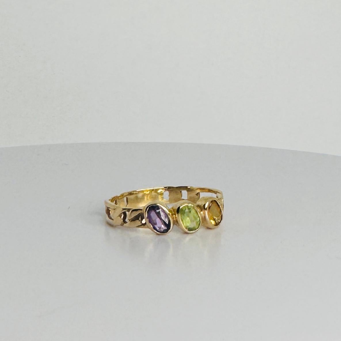 Ring aus 18 Karat Gelbgold mit ovalem, facettiertem Amethyst, Peridot, Citrin 4